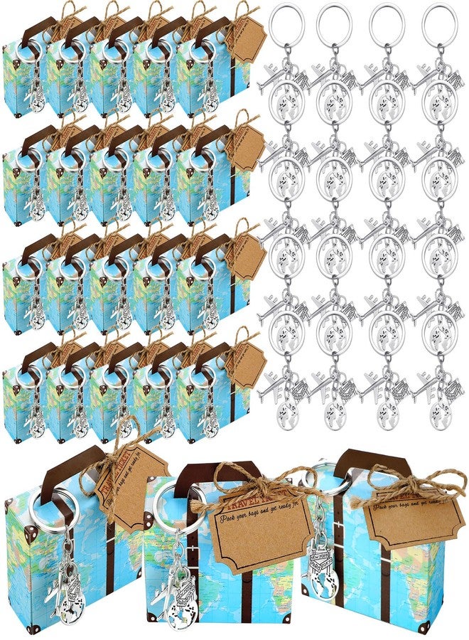 Singhoow 36 Set World Map Mini Suitcase Favor Boxes Party Favor Candy Box with Earth Airplane Keychains and Travel Ticket for DIY Surprise Wedding Bridal Shower Decorations and Family Trips Away - Image 1